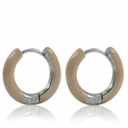 Stainless Steel - Rostfrei Stahl Ohrringe Creolen Enamel 16mm Beige brown-silver