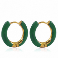 Stainless Steel - Rostfrei Stahl Ohrringe Creolen Enamel 16mm Sacramento green-gold