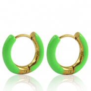 Stainless Steel - Rostfrei Stahl Ohrringe Creolen Enamel 16mm Bright green-gold