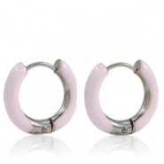 Stainless Steel - Rostfrei Stahl Ohrringe Creolen Enamel 16mm Soft light pink-silver