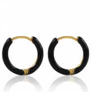 Stainless Steel - Rostfrei Stahl Ohrringe Creolen Enamel 17mm Black-gold