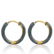 Stainless Steel - Rostfrei Stahl Ohrringe Creolen Enamel 14mm Blue grey-gold