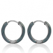 Stainless Steel - Rostfrei Stahl Ohrringe Creolen Enamel 14mm Blue grey-silver