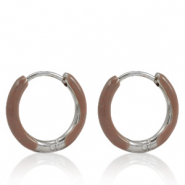 Stainless Steel - Rostfrei Stahl Ohrringe Creolen Enamel 14mm Rosewood brown-silver