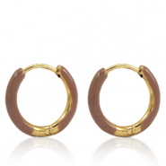 Stainless Steel - Rostfrei Stahl Ohrringe Creolen Enamel 14mm Russet brown-gold