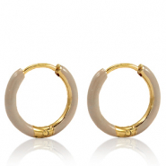 Stainless Steel - Rostfrei Stahl Ohrringe Creolen Enamel 17mm Country beige-gold
