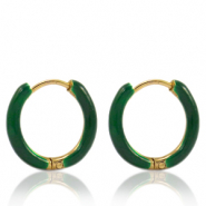 Stainless Steel - Rostfrei Stahl Ohrringe Creolen Enamel 14mm Sacramento green-gold