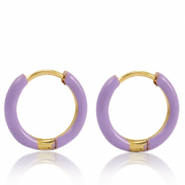 Stainless Steel - Rostfrei Stahl Ohrringe Creolen Enamel 14mm Lavender purple-gold