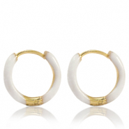 Stainless Steel - Rostfrei Stahl Ohrringe Creolen Enamel 17mm White-gold
