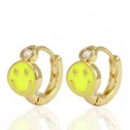 TQ Metall Brass Ohrringe Creolen Enamel Smiley Yellow crystal-gold
