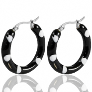 Stainless Steel - Rostfrei Stahl Ohrringe Creolen Enamel 40mm Black white-silver