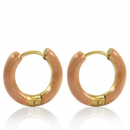 Stainless Steel - Rostfrei Stahl Ohrringe Creolen Enamel 16mm Sandstone brown-gold