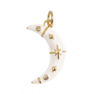 TQ Metall Brass Anh&auml;nger Moon Enamel Gold-white