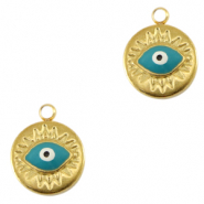 Anhänger aus Stainless Steel - Rostfreiem Stahl eye of providence Enamel Gold-turquoise