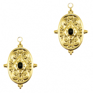 Anhänger aus Stainless Steel - Rostfreiem Stahl oval Enamel Gold-black