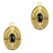 Anhänger aus Stainless Steel - Rostfreiem Stahl oval mit Naturstein Gold-black