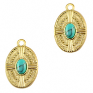 Anhänger aus Stainless Steel - Rostfreiem Stahl oval mit Naturstein Gold-turquoise