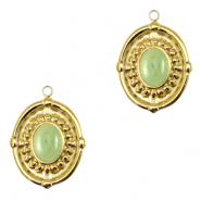 Anhänger aus Stainless Steel - Rostfreiem Stahl oval mit Naturstein Gold-honeydew green