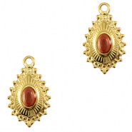 Anhänger aus Stainless Steel - Rostfreiem Stahl drop mit Naturstein Gold-grand canyon red