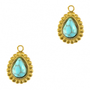 Anhänger aus Stainless Steel - Rostfreiem Stahl drop mit Naturstein Gold-turquoise