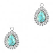 Anhänger aus Stainless Steel - Rostfreiem Stahl drop mit Naturstein Silver-turquoise