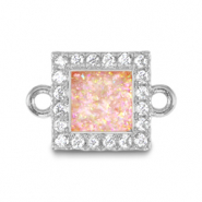 TQ Metall Brass Anh&auml;nger Zwischenst&uuml;ck Viereck Enamel Silver-light pink