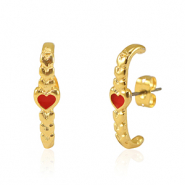 Zubeh&ouml;r Metall DQ Ohrringe Heart Gold-red (Nickelfrei)