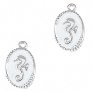 Anh&auml;nger Metall DQ Seahorse Antik silber-pearl white (nikkelvrij)
