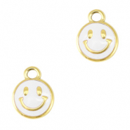 Anhänger aus Stainless Steel - Rostfreiem Stahl Smiley Enamel Gold-white