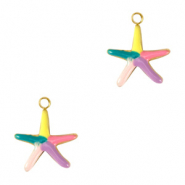 Anhänger aus Stainless Steel - Rostfreiem Stahl Starfish Enamel Gold-multicolour