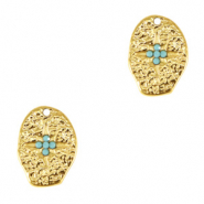 Anhänger aus Stainless Steel - Rostfreiem Stahl irregular Cross Enamel Gold-light blue