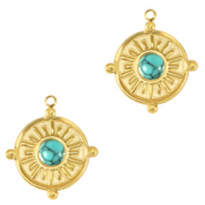 Anhänger aus Stainless Steel - Rostfreiem Stahl with natural Stone Gold-turquoise blue