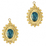 Anhänger aus Stainless Steel - Rostfreiem Stahl oval with natural Stone Gold-marble blue