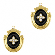 Anhänger aus Stainless Steel - Rostfreiem Stahl oval Cross Enamel Gold-black