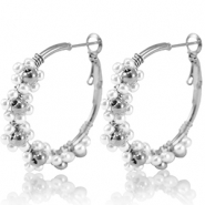 Stainless Steel - Rostfrei Stahl Ohrringe Creolen Blume 35mm Silver-white