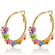Stainless Steel - Rostfrei Stahl Ohrringe Creolen Blume 35mm Gold-multicolour