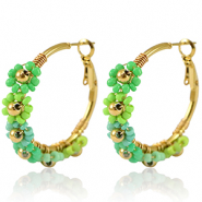 Stainless Steel - Rostfrei Stahl Ohrringe Creolen Blume 35mm Gold-green