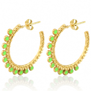 Stainless Steel - Rostfrei Stahl Ohrringe Creolen 30mm Gold-neon green