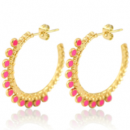 Stainless Steel - Rostfrei Stahl Ohrringe Creolen 30mm Gold-magenta