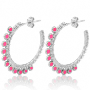 Stainless Steel - Rostfrei Stahl Ohrringe Creolen 30mm Silver-magenta