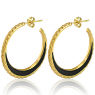 Stainless Steel - Rostfrei Stahl Ohrringe Creolen 30mm Gold-black