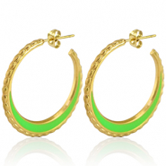 Stainless Steel - Rostfrei Stahl Ohrringe Creolen 30mm Gold-neon green