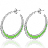 Stainless Steel - Rostfrei Stahl Ohrringe Creolen 30mm Silver-neon green