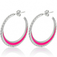 Stainless Steel - Rostfrei Stahl Ohrringe Creolen 30mm Silver-magenta