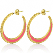 Stainless Steel - Rostfrei Stahl Ohrringe Creolen 30mm Gold-bright pink