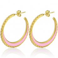 Stainless Steel - Rostfrei Stahl Ohrringe Creolen 30mm Gold-light pink