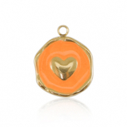Anh&auml;nger aus Stainless Steel - Rostfreiem Stahl Herz Gold-neon orange