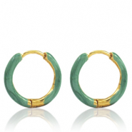 Stainless Steel - Rostfrei Stahl Ohrringe Creolen Enamel 17mm Persian green-gold