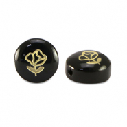 Glas Perlen Rondell rose Black-gold