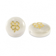 Glas Perlen Rondell shell look clover White-gold